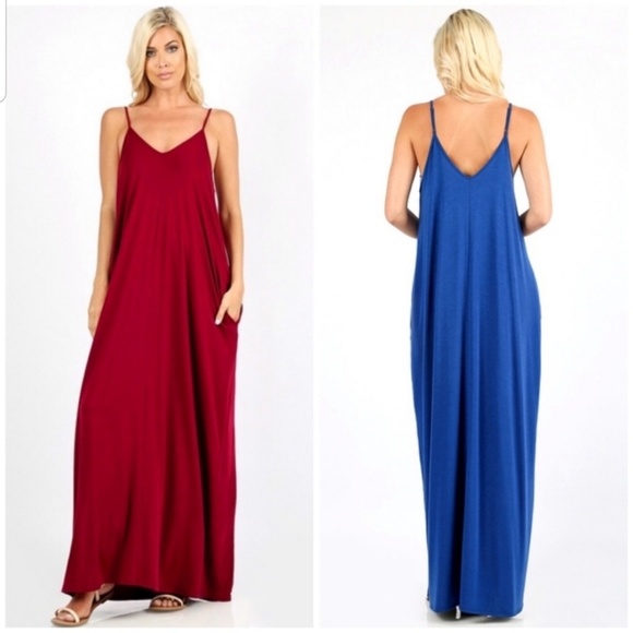 Last 1 Plus Size Cabernet Red Maxi Pocket Dress - Picture 4 of 6